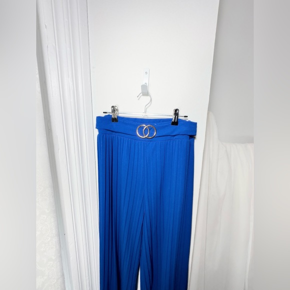 Wide leg Blue pleated pant • trouser gold buckle [ M ] - Picture 4 of 6